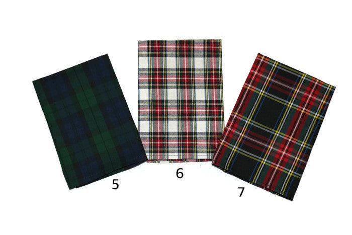 Tartan Plaid Pocket Square (Mens) in various plaid patterns, perfect for men’s formal wear accessories.
