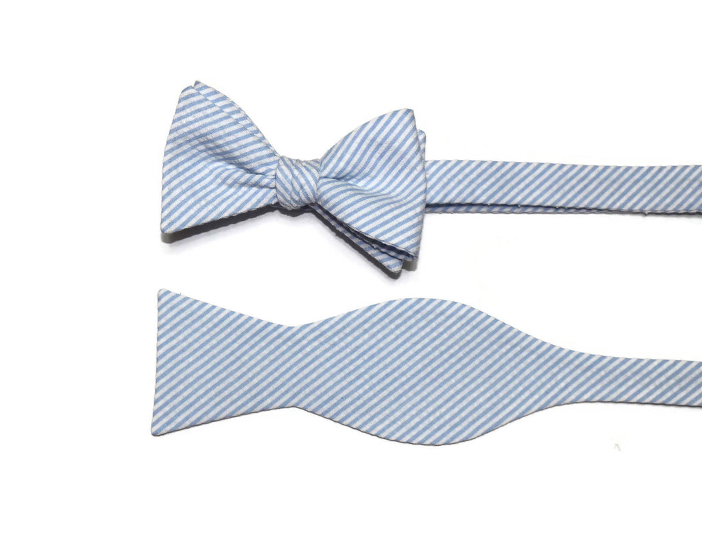 Light Blue Seersucker Cummerbund & Bow Tie, a handcrafted accessory perfect for wedding neckwear set men.