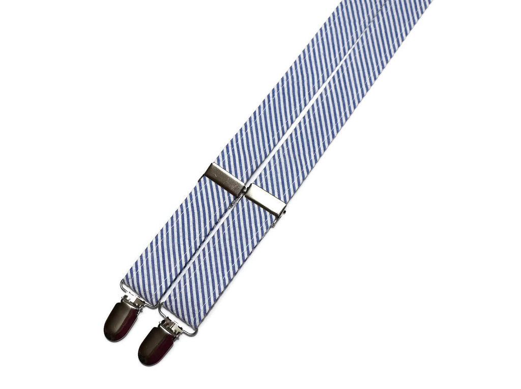 Royal Blue Seersucker Suspenders - Boys for stylish formal wear, perfect for weddings and special occasions.