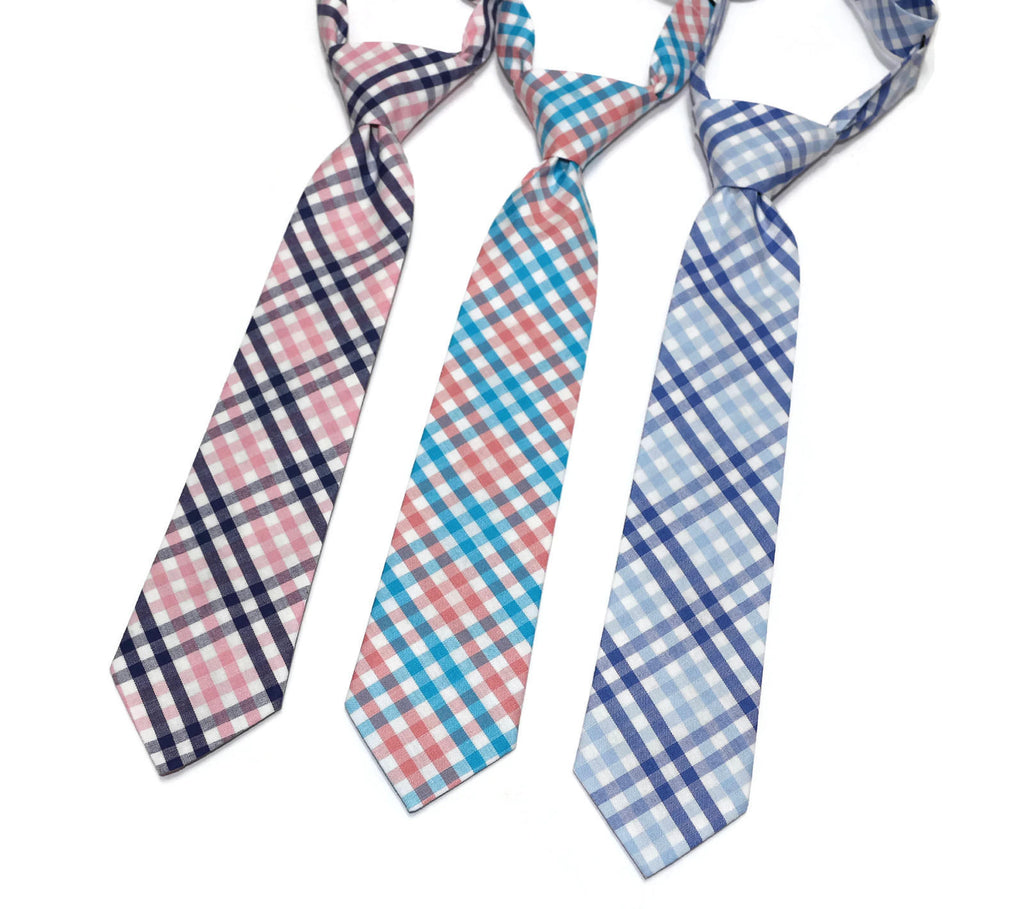 Tattersall Check Neckties- Boys Pre-Tied in various colors, featuring handcrafted neckties patterns for boys.