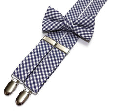 Navy Blue Gingham Check Suspenders - Boys