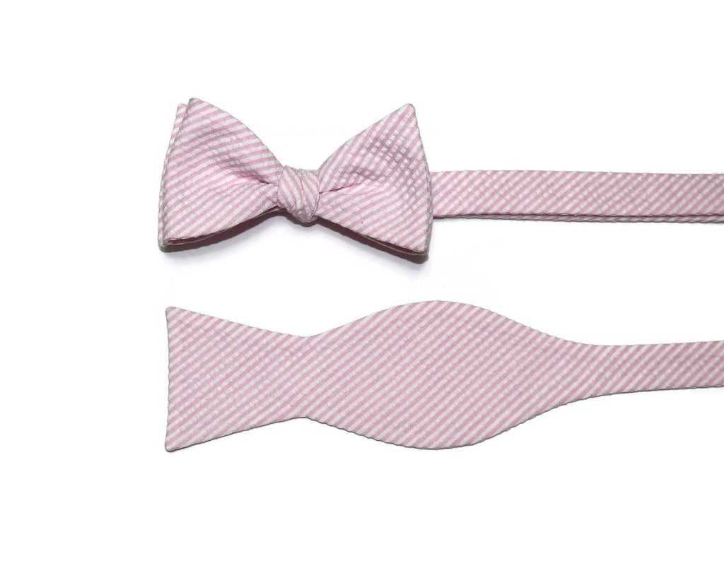 Pink Seersucker Cummerbund & Bow Tie featuring a handmade bow tie for men's formal wear accessories.
