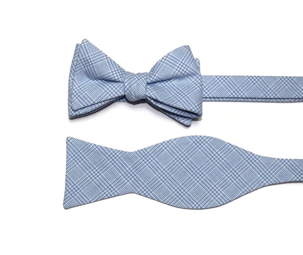Light Blue Glen Plaid Cummerbund & Bow Tie, handcrafted neckties and handmade bow ties, perfect wedding accessories for men.