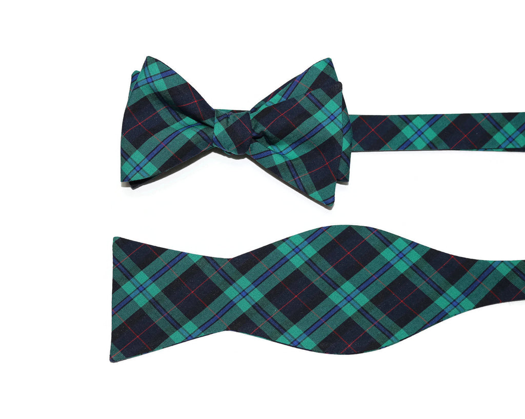 Men’s Navy and Green Plaid Cummerbund and Bow Tie Set | Classic Tartan Formalwear for Weddings, Proms & Black-Tie Events