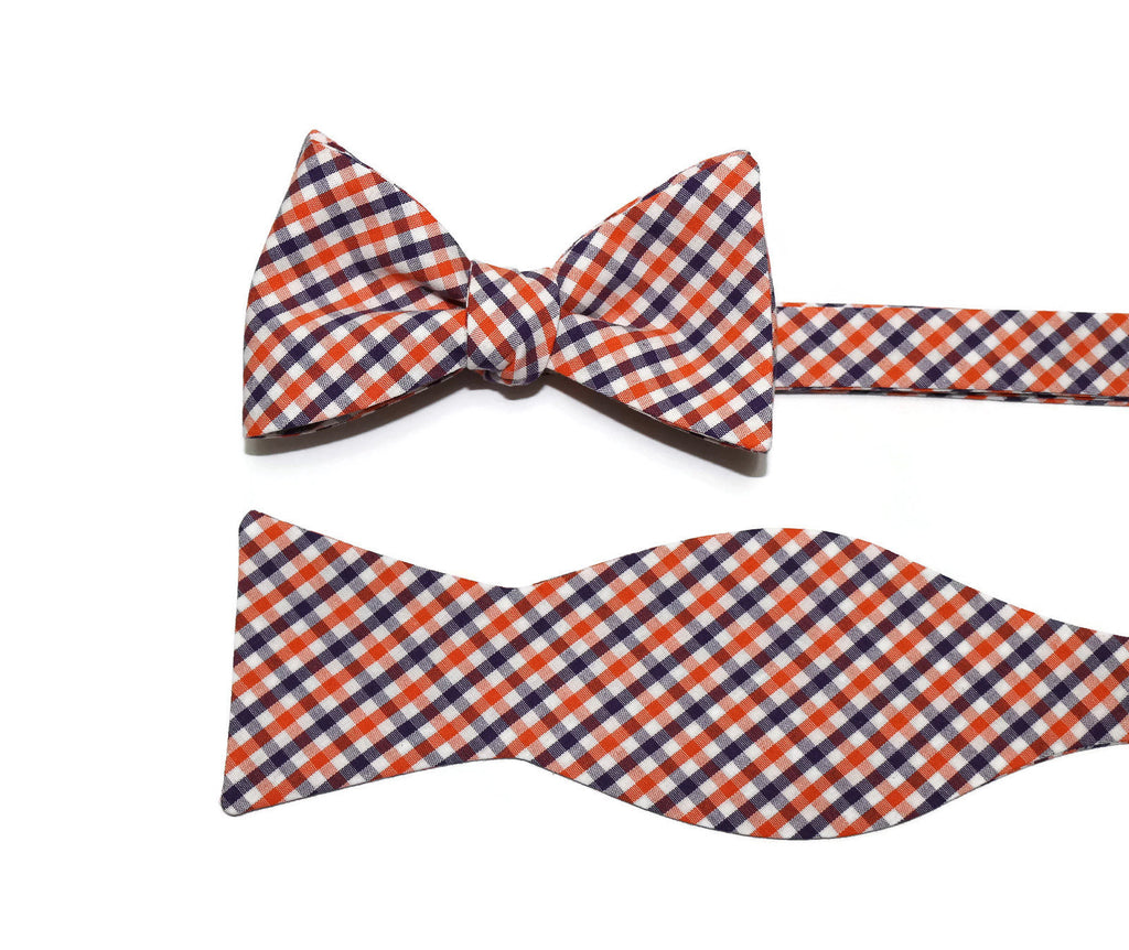 Orange & Purple Tattersall Cummerbund & Bow Tie showcasing handcrafted design, ideal for formal wear accessories men.