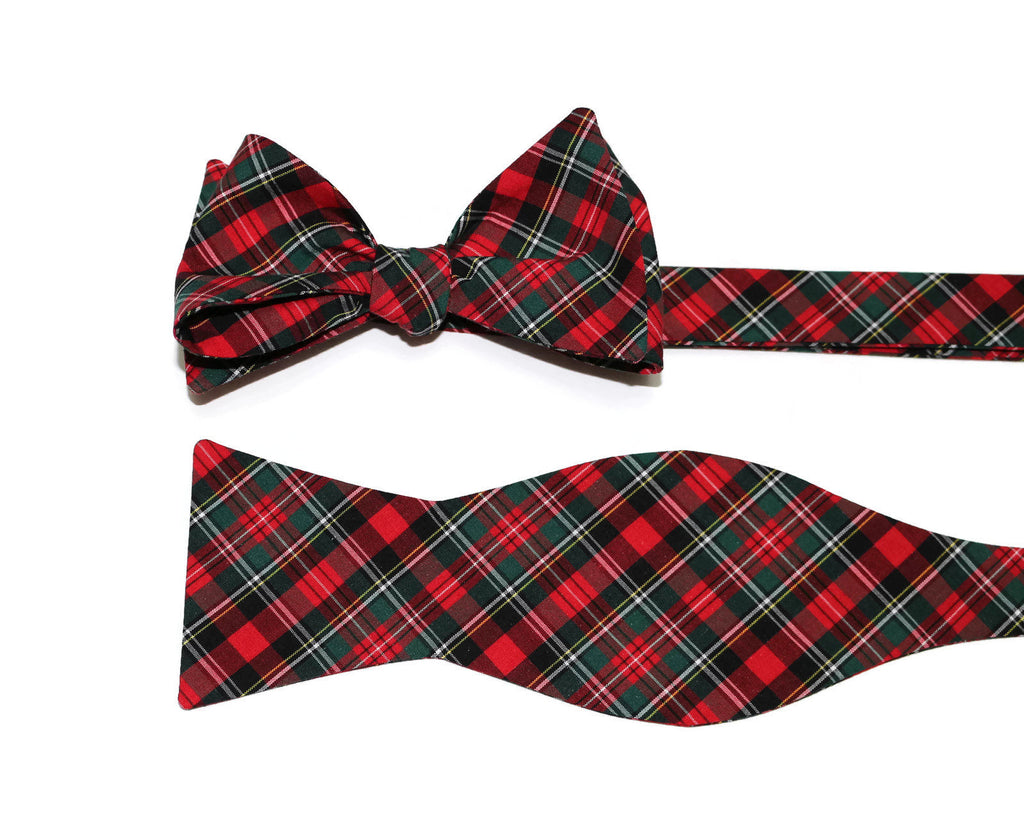 Hunter & Red Tartan Plaid Bow Tie, handcrafted neckties for men, unique bow tie patterns, wedding accessories for men.
