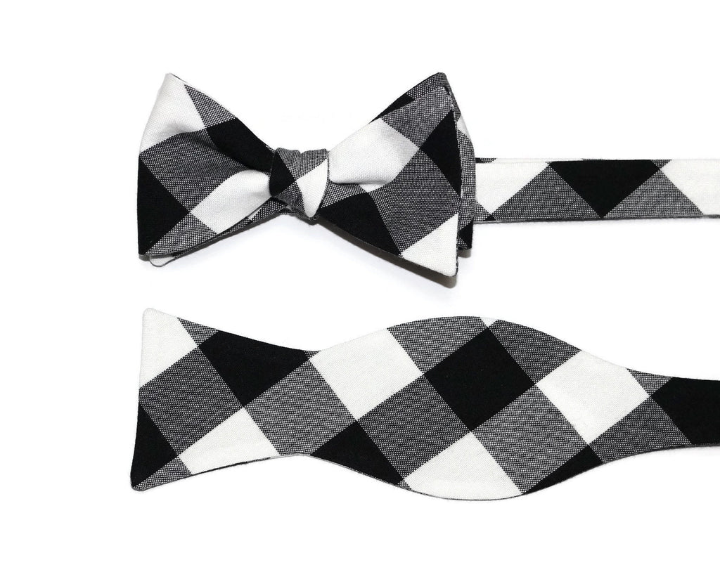 Black Buffalo Plaid Bow Tie, handcrafted neckties, unique bow tie patterns, handmade bow ties for men.