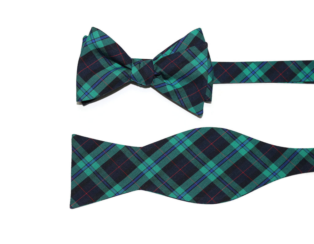 Navy, Green & Red Tartan Plaid Bow Tie, handcrafted neckties for men, unique bow tie patterns, handmade bow ties USA.