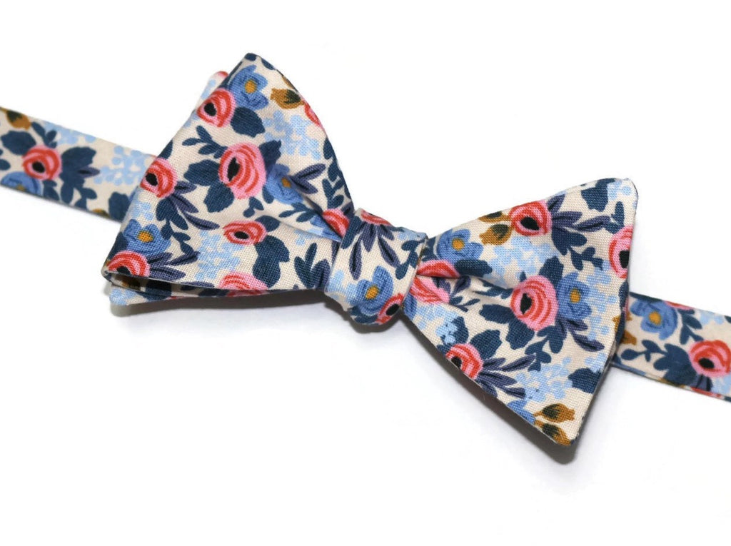 Periwinkle Rosa Floral Bow Tie showcasing its vibrant floral pattern, perfect for formal wear accessories men.