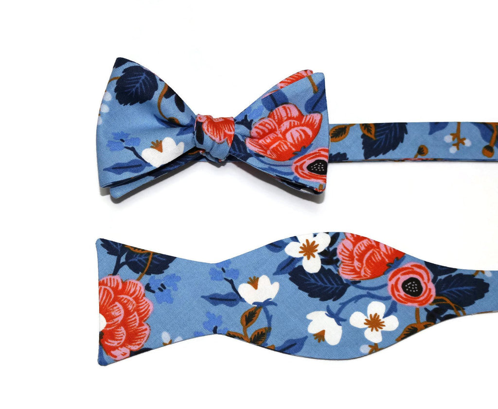 Periwinkle Birch Floral Bow Tie - handcrafted neckties and handmade bow ties, perfect wedding accessories for men.