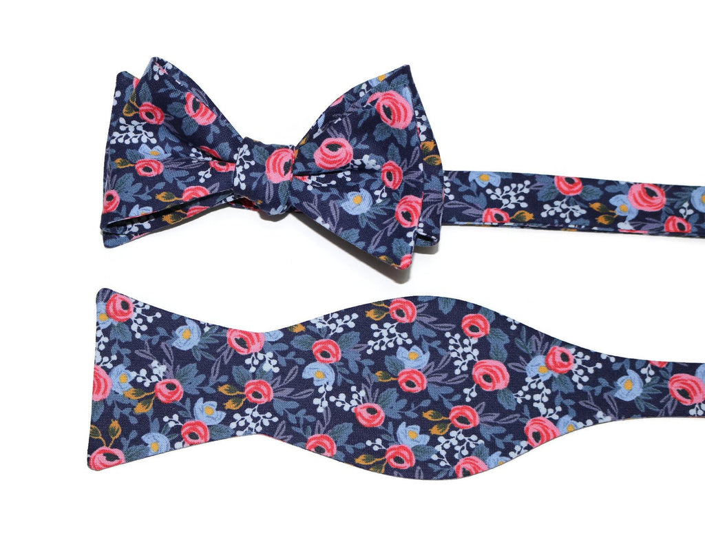 Navy Rosa Floral Bow Tie