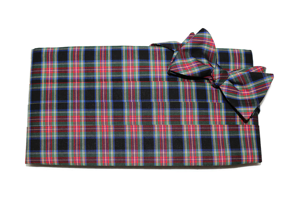 Black & Red Tartan Plaid Cummerbund & Bow Tie