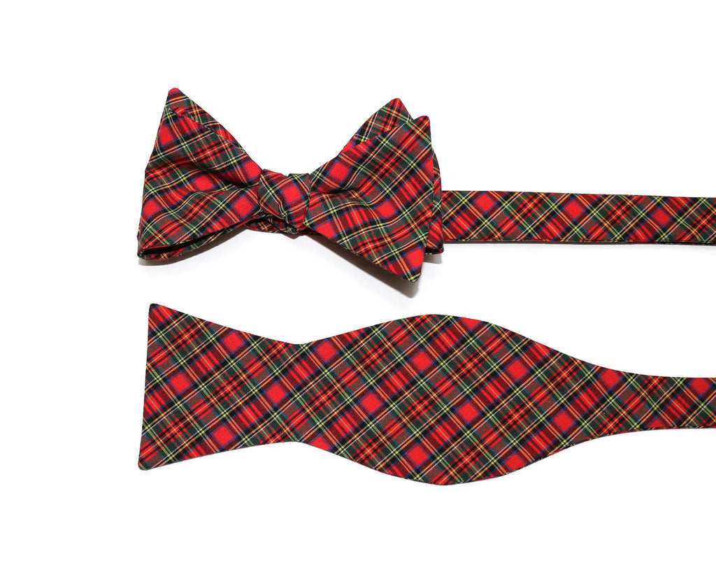 Red & Green Tartan Plaid Bow Tie, a handcrafted necktie perfect for weddings and formal wear accessories for men.