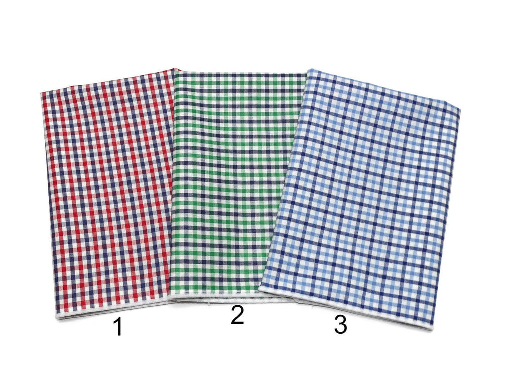 Tattersall Check Pocket Square (Mens) in red, green, and blue check patterns, perfect for mens formal wear accessories.