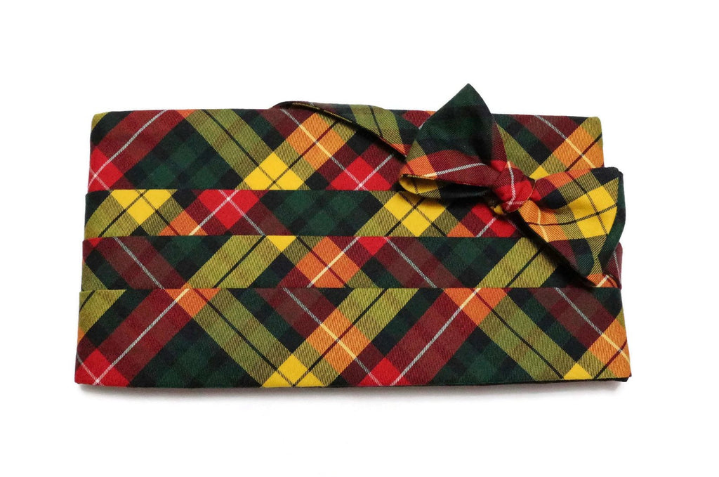 Men’s Buchanan tartan plaid cummerbund and bow tie set – tartan formalwear for weddings and black-tie events.