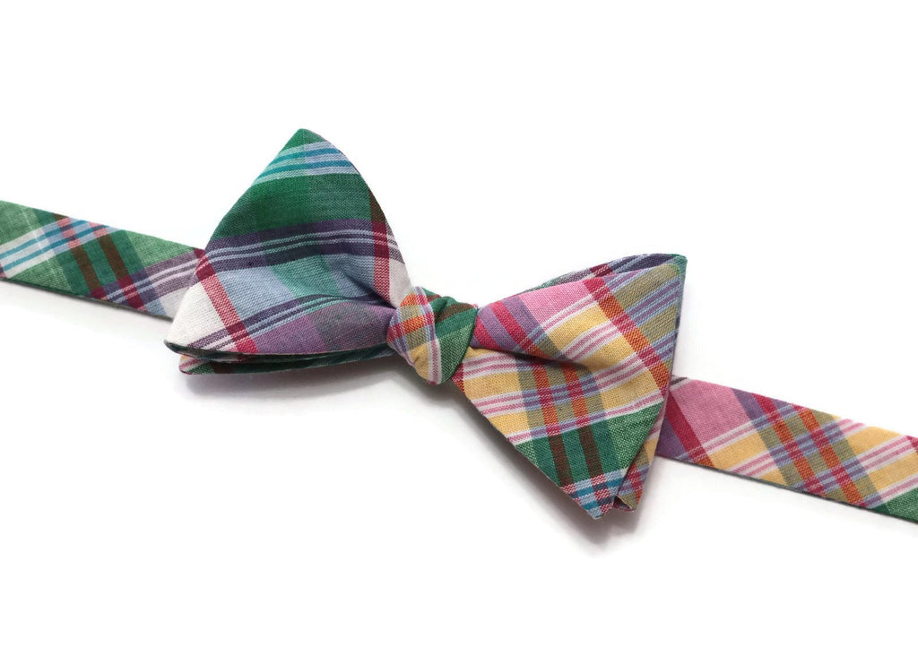Green & Purple Madras Plaid Cummerbund & Bow Tie
