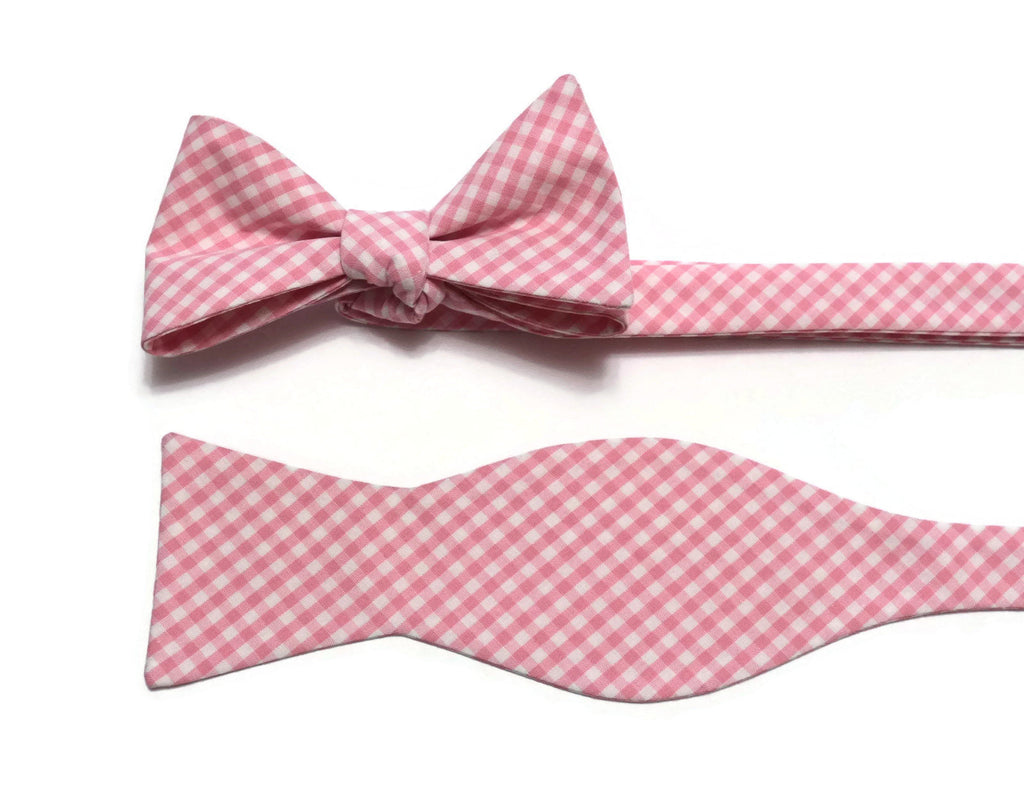 Pink Gingham Check Cummerbund & Bow Tie set featuring handmade bow tie and cummerbund in stylish pink gingham pattern.