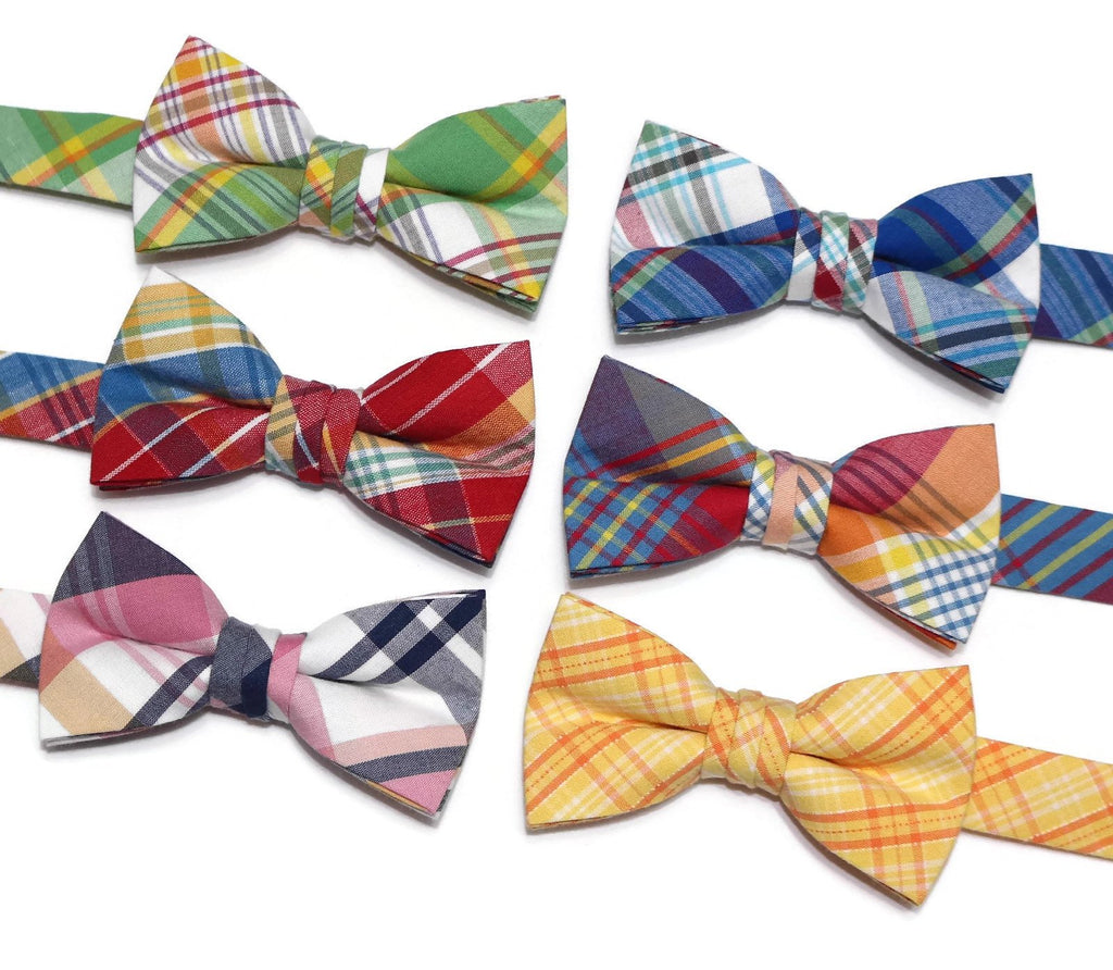 Newport Plaid Bow Tie - Boys featuring a variety of colorful plaid patterns, handcrafted neckties for boys' formal wear.