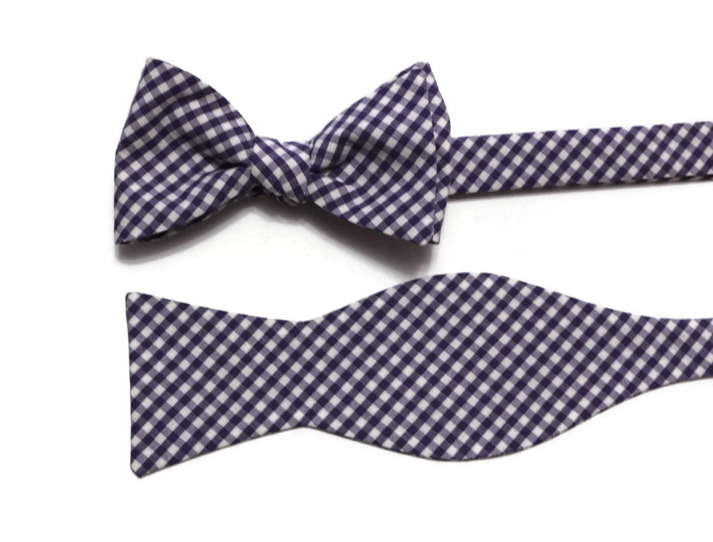 Grape Gingham Check Bow Tie