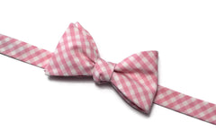 Pink Gingham Check Bow Tie