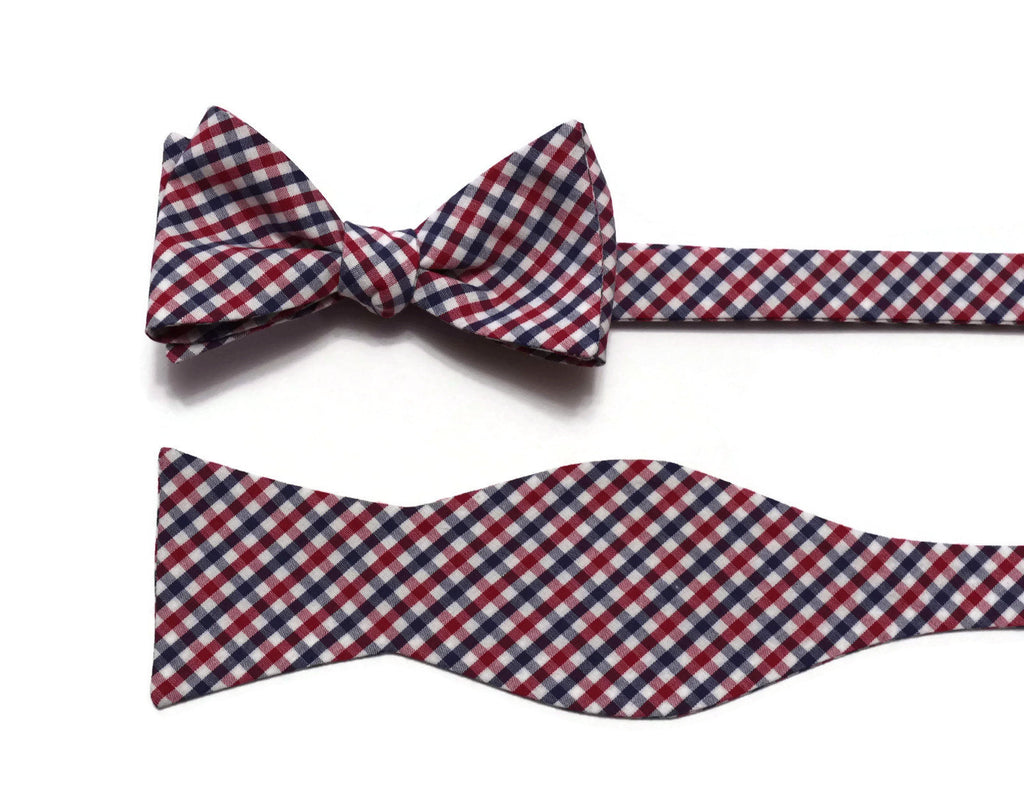 Navy & Red Tattersall Check Cummerbund & Bow Tie - handcrafted neckties and handmade bow ties for men.