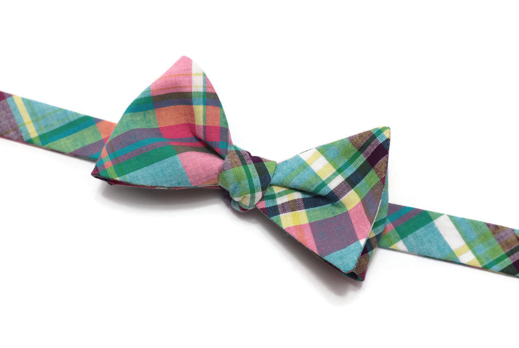 Easter Madras Plaid Cummerbund & Bow Tie featuring vibrant plaid pattern, perfect for handmade men's accessories.