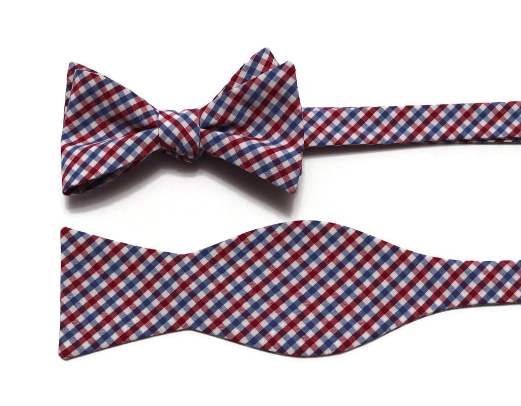 Red & Blue Tattersall Check Cummerbund & Bow Tie, handcrafted neckties, handmade bow ties, wedding accessories for men