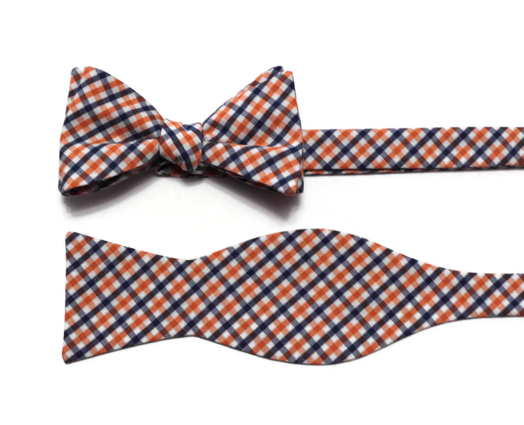 Orange & Navy Tattersall Check Cummerbund & Bow Tie, handcrafted neckties, perfect for formal wear accessories men.