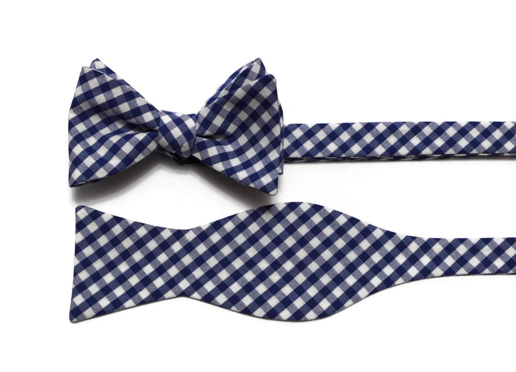 Royal Blue Gingham Check Cummerbund & Bow Tie featuring handcrafted neckties and handmade bow ties.
