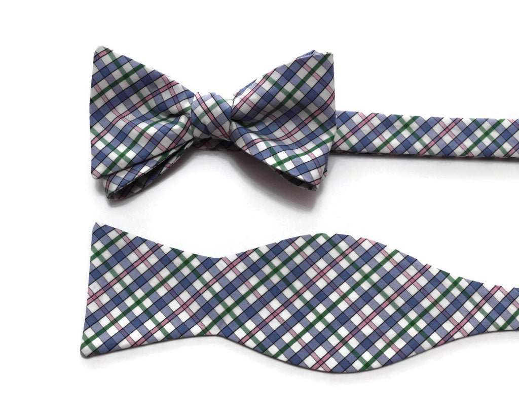 Easter Plaid Bow Tie featuring a colorful plaid pattern, perfect for men's formal wear accessories and handmade occasions.