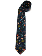 Navy Metallic Wildwood Floral Necktie