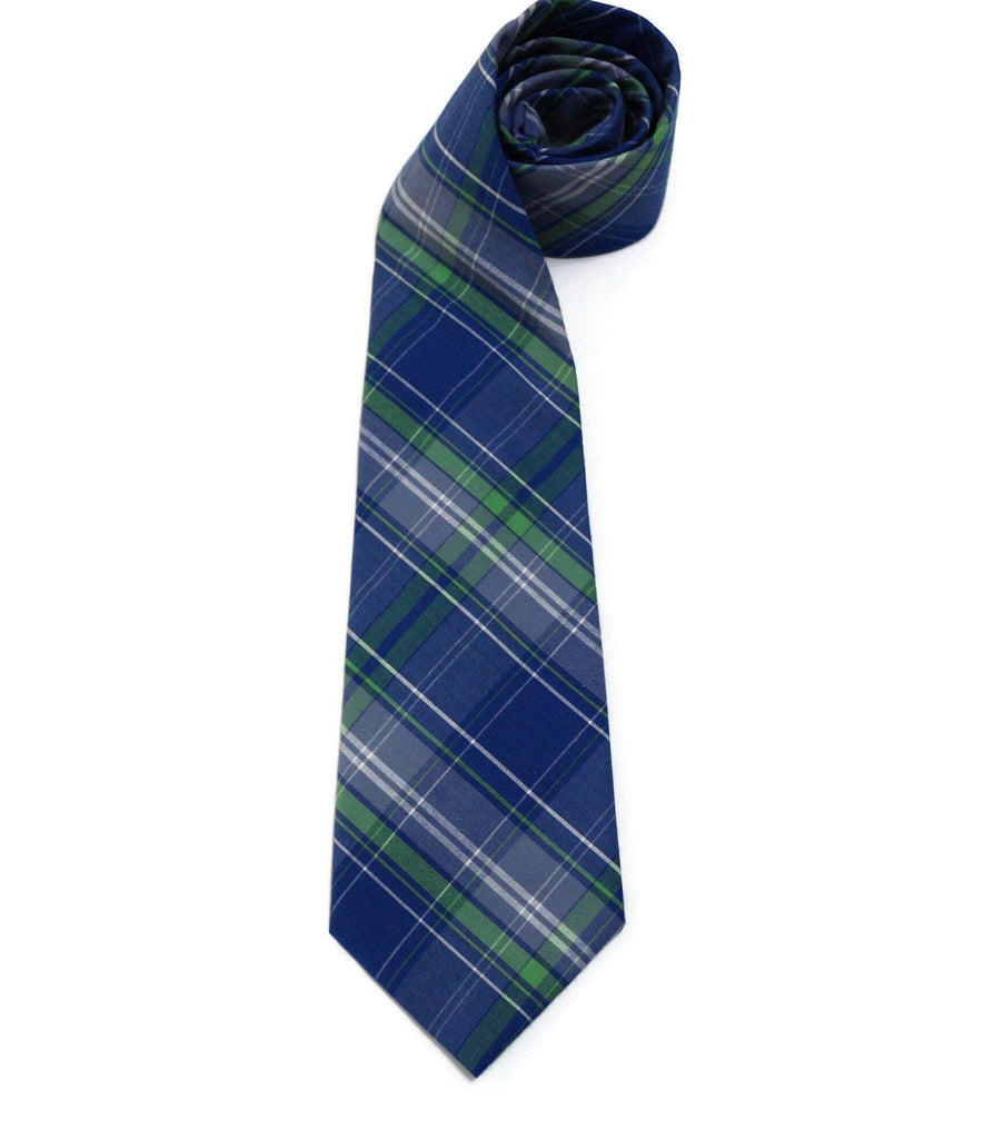 Nautical Newport Plaid Necktie, handcrafted neckties for men, unique patterns in cotton fabric.