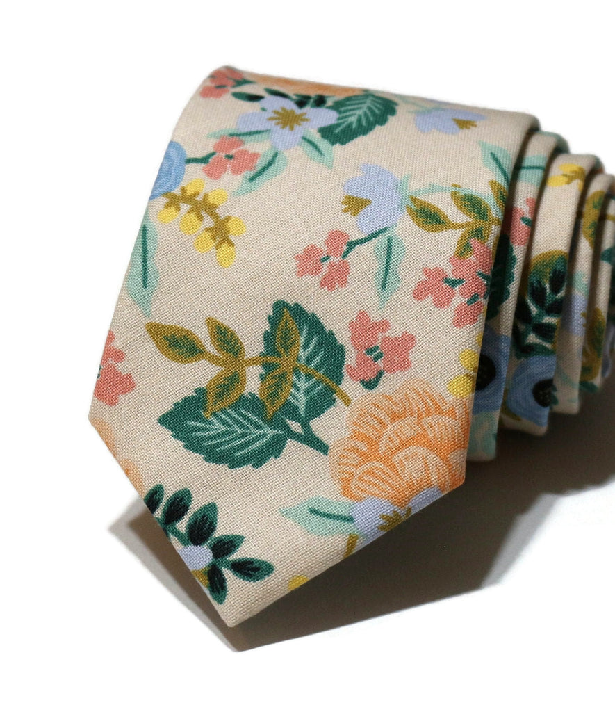 Blush Birch Floral Necktie featuring vibrant floral design, ideal for handcrafted neckties and formal wear accessories men.