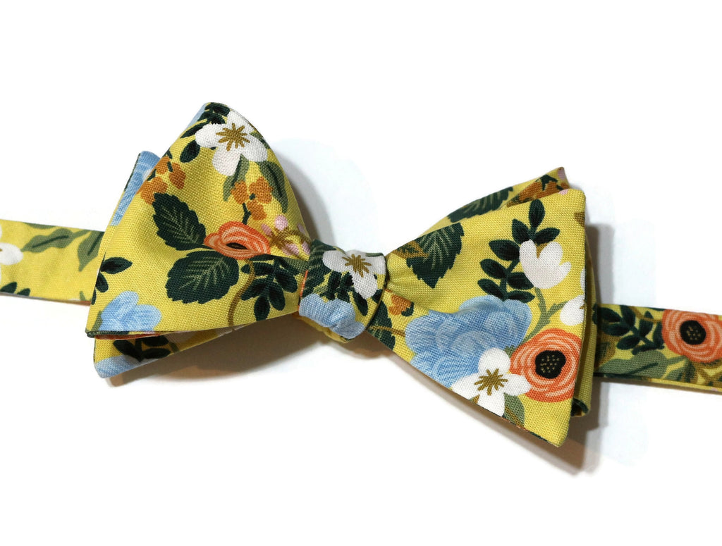 Yellow Birch Floral Bow Tie handcrafted neckties and handmade bow ties for men's formal wear accessories.