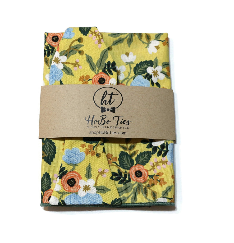 Yellow Birch Floral Bow Tie elegantly presented with floral design, ideal for handmade bow ties and wedding accessories for men.