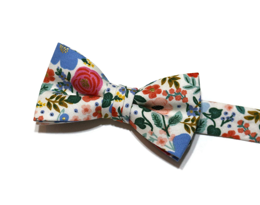 Wild Rose Floral Bow Tie - Boys, handcrafted neckties featuring vibrant floral patterns, perfect for boys' formal occasions.