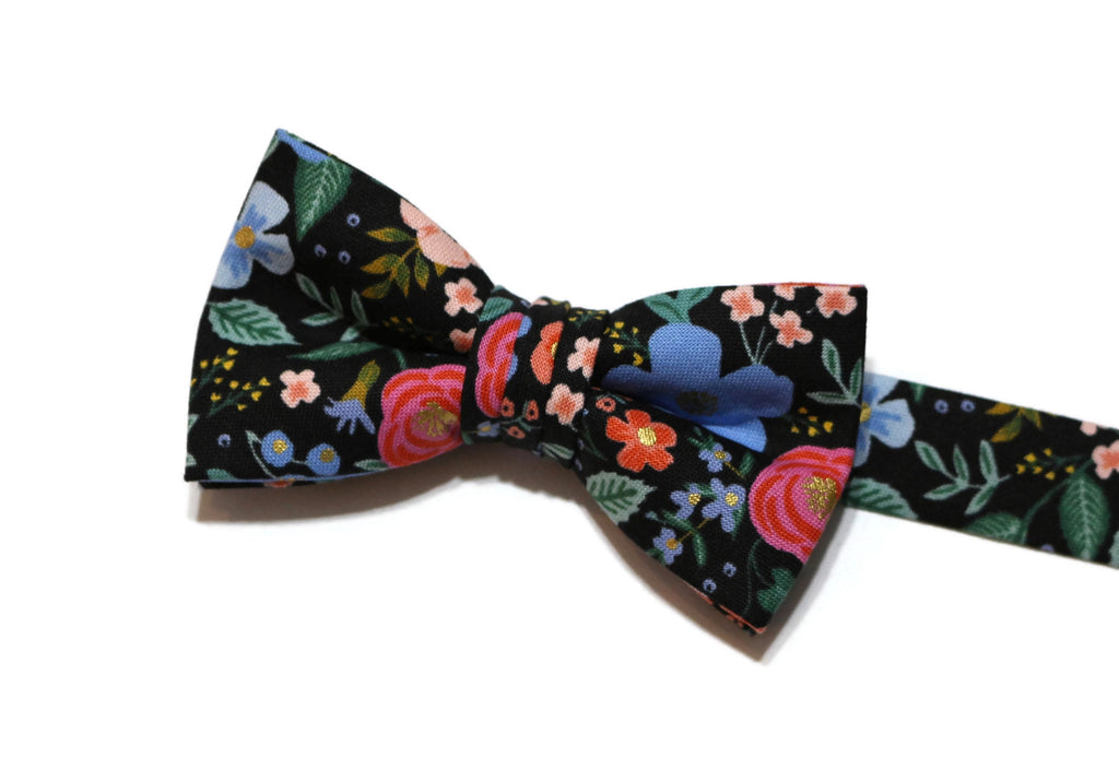 Wild Rose Floral Bow Tie - Boys, handcrafted neckties for boys, handmade floral bow tie, unique bow tie patterns.