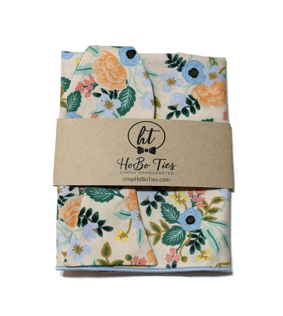 Blush Birch Floral Bow Tie packaged with handcrafted quality; perfect for men's formal wear accessories or wedding neckwear set men.