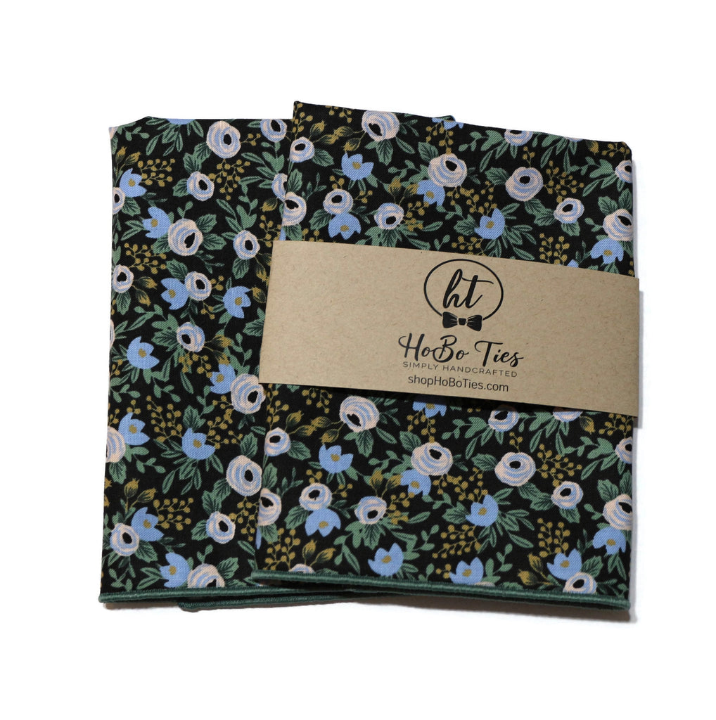 Black Rosa Floral Pocket Square (Mens)