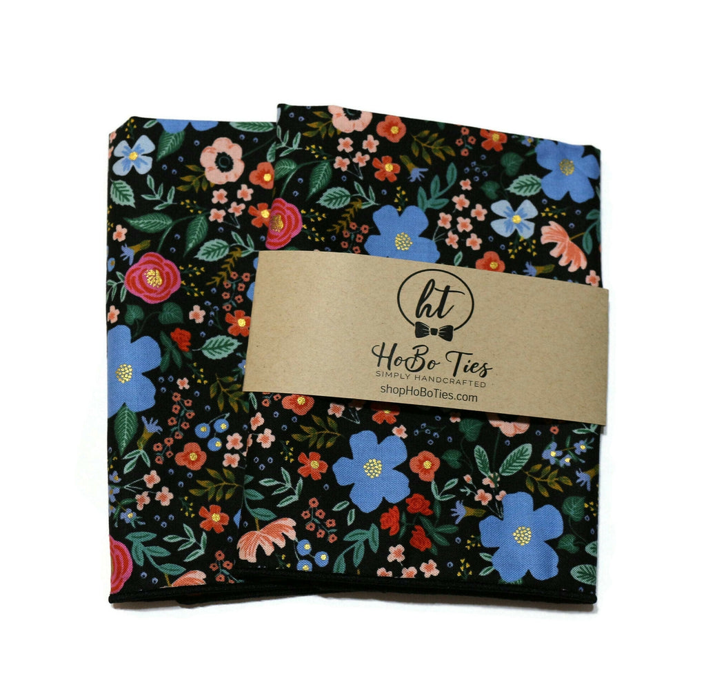 Black Wild Rose Floral Pocket Square (Mens)