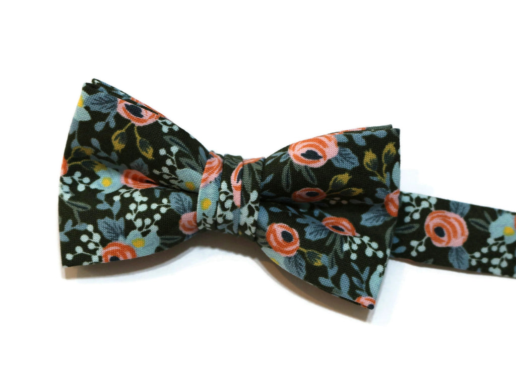 Rosa Floral Bow Tie - Boys, handcrafted bow tie with floral design for boys formal wear, perfect for weddings.