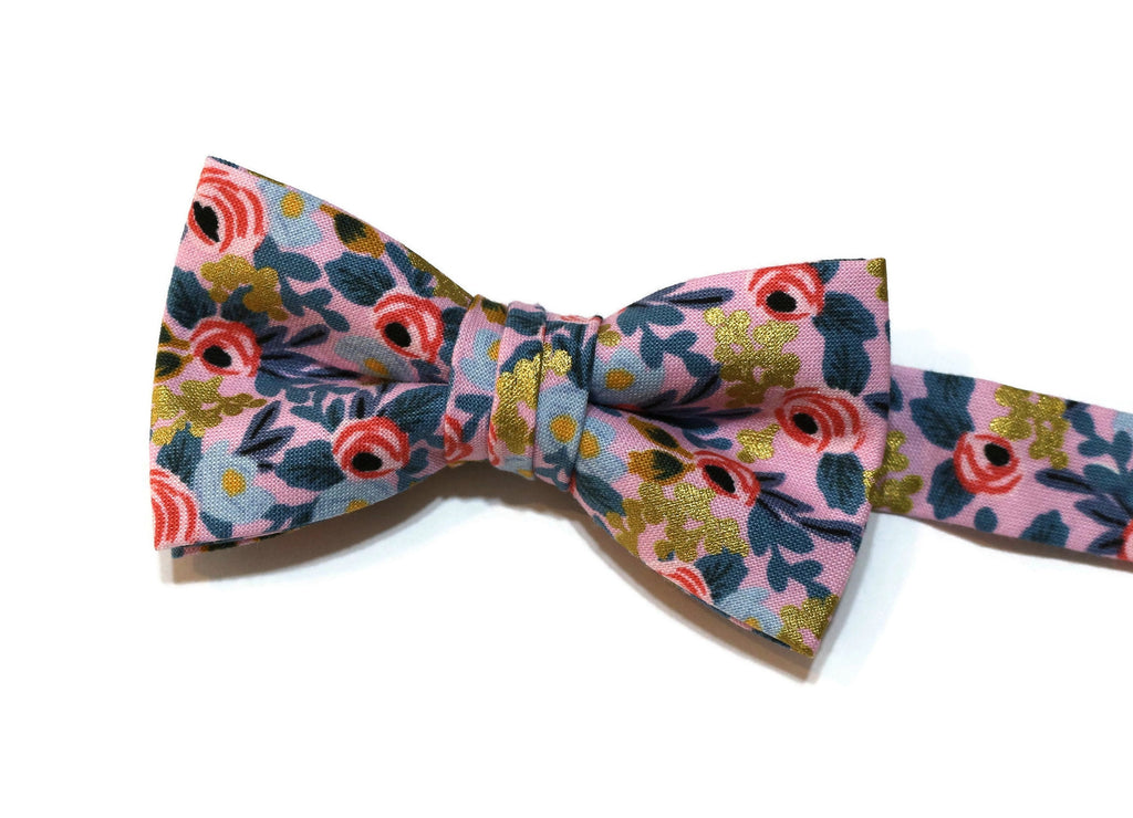 Rosa Floral Bow Tie - Boys, handcrafted neckties and handmade bow ties for boys, made with colorful floral fabric.