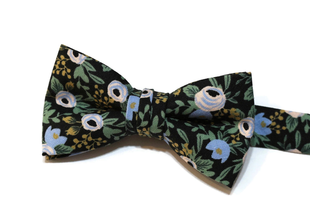 Rosa Floral Bow Tie - Boys, handcrafted neckties for children, handmade bow ties in floral design with adjustable neckband.
