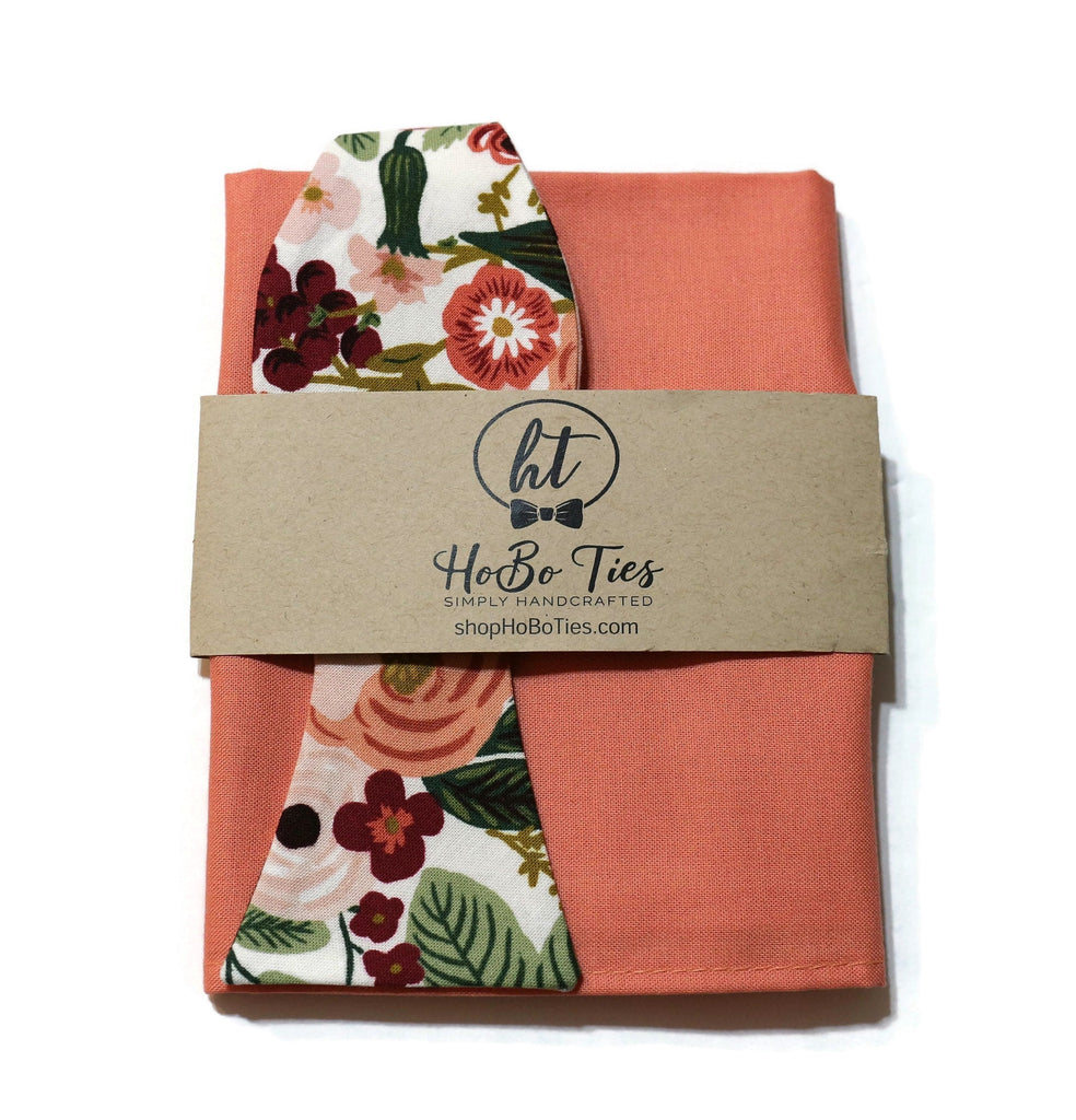 Rose Garden Party Floral Bow Tie with matching pocket square, handmade accessories for men and boys.