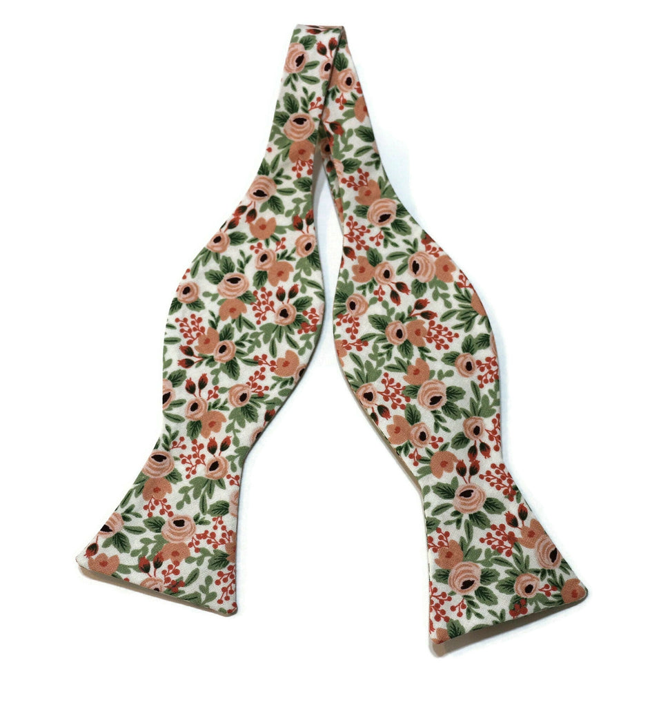 Rose Rosa Floral Bow Tie featuring vibrant floral patterns, handcrafted neckties perfect for men and boys' formal wear.