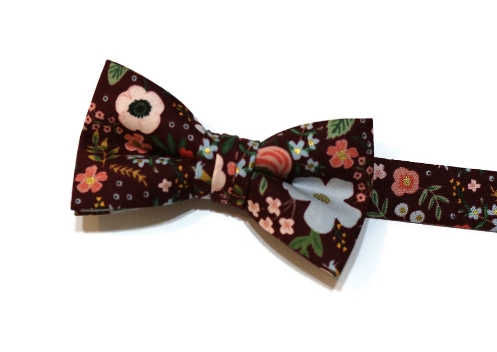 Wild Rose Floral Bow Tie - Boys | Handmade bow tie with floral pattern for boys, perfect for weddings and special occasions.
