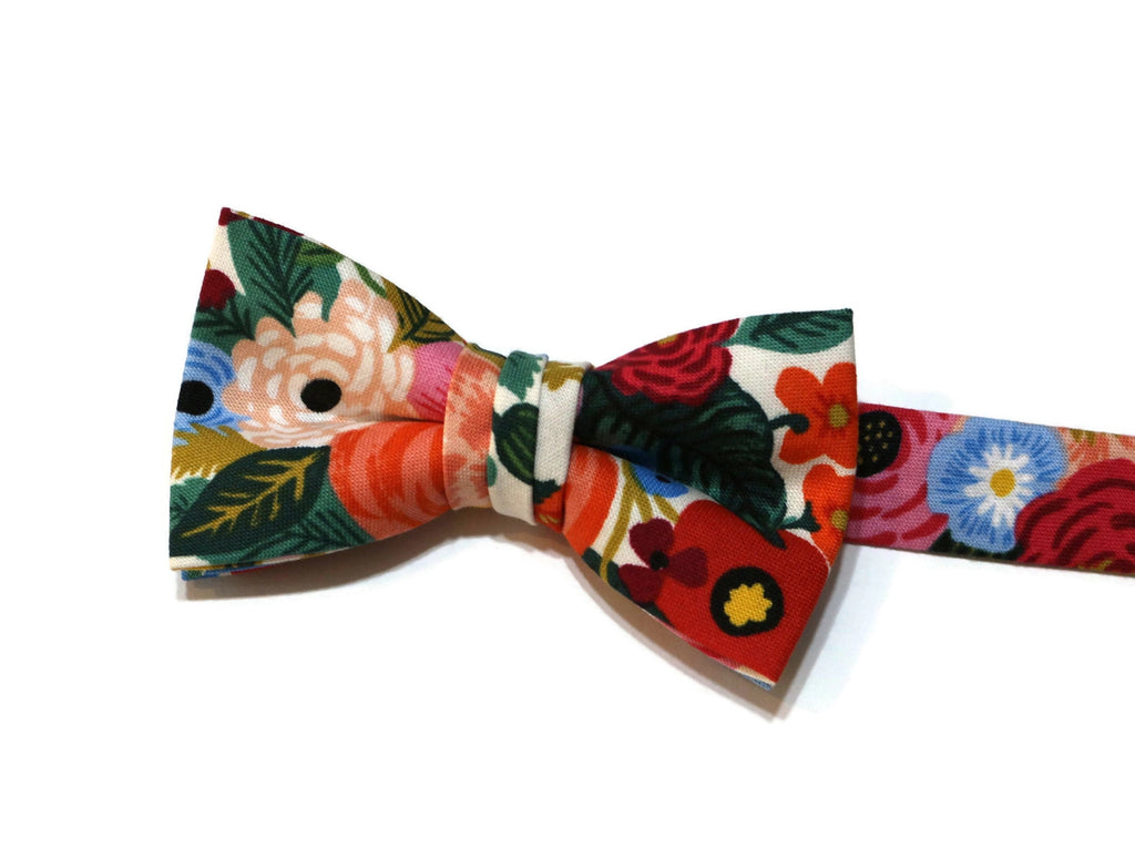 Garden Party Floral Bow Tie - Boys with vibrant floral patterns, perfect for boys' formal wear and special occasions.