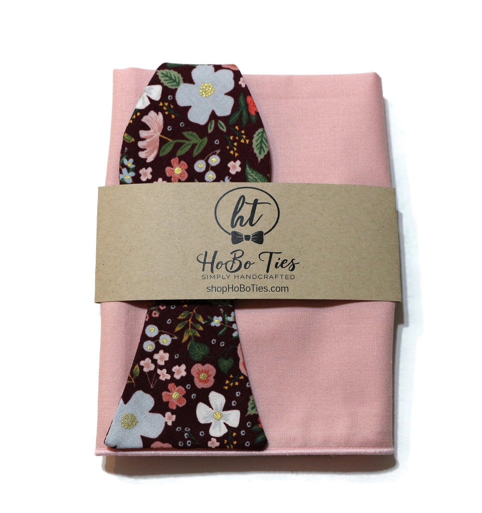 Burgundy Wild Rose Floral Bow Tie with matching pocket square, handcrafted neckties, handmade bow ties, wedding accessories for men.