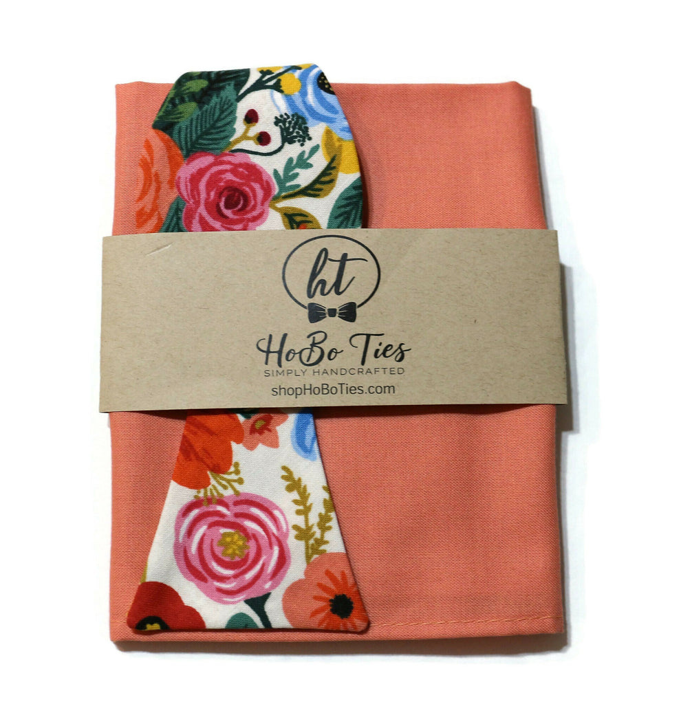 Cream Garden Party Floral Bow Tie displayed with matching pocket square, handcrafted men's accessories for special occasions.