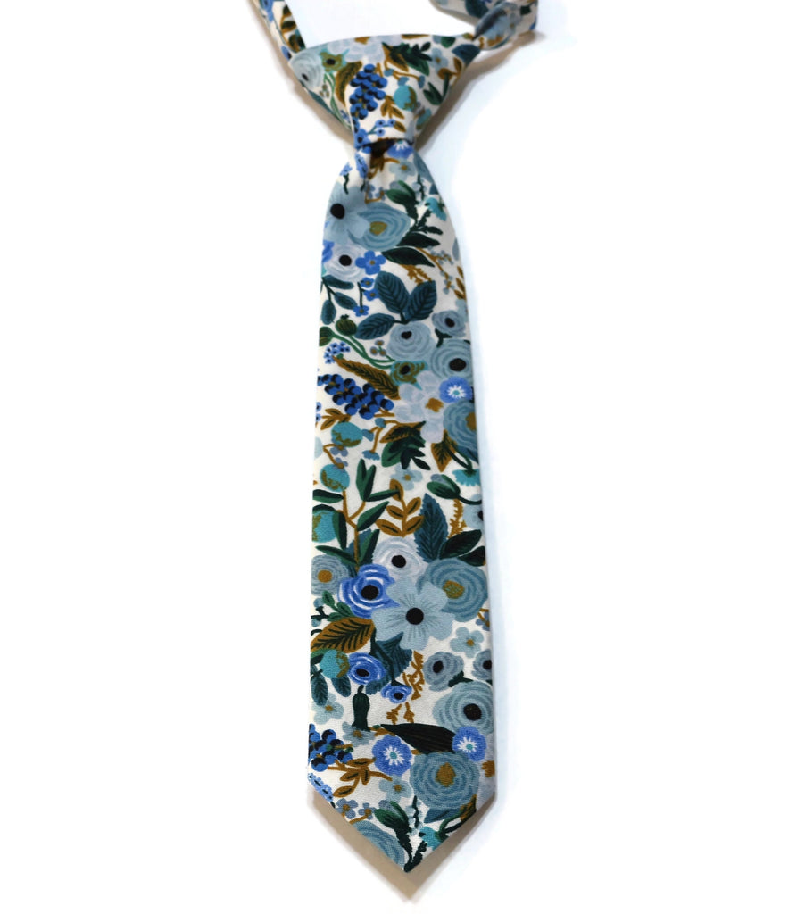Garden Party Petite Floral Necktie - Boys Pre-Tied, handcrafted neckties with floral design, perfect for formal occasions.